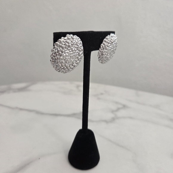 Textured Silver Dome Earrings Stainless Steel Studs - Picture 6 of 9